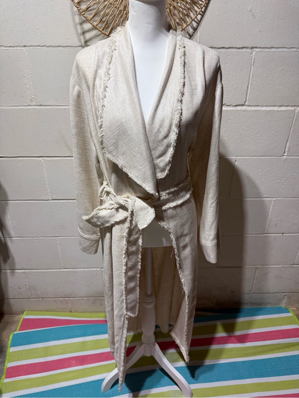 Zara Cream Textured Tie-Waist Robe with Shawl Collar